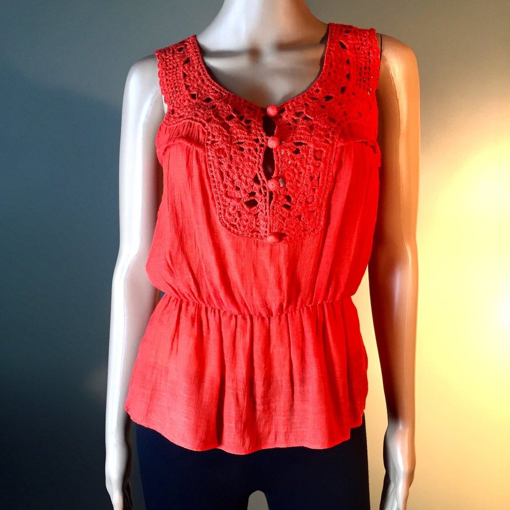 BCX XS Extra Small Shirt Orange Sleeveless Top Blouse Cinched Waist